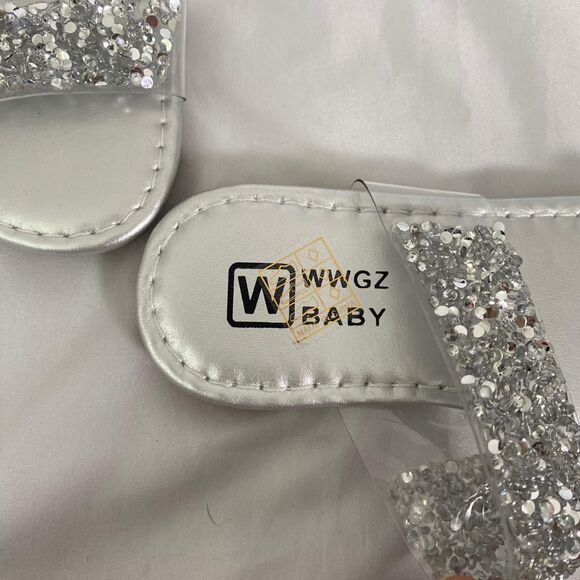 Silver Rhinestone Sandal Slides EU 29 US Kids / Toddler 12 - Picture 3 of 6